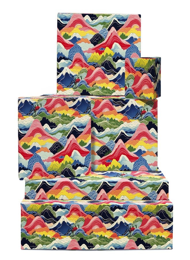 CENTRAL 23 Birthday Wrapping Paper For Men - 6 Sheets Of Pretty Gift Wrap - Japanese Mountain Layers - Hiking Camping Outdoors - Woodland - Comes With Stickers - Image 1